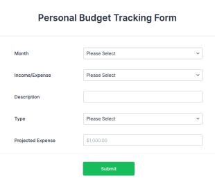 Personal Budget Tracking Form Template