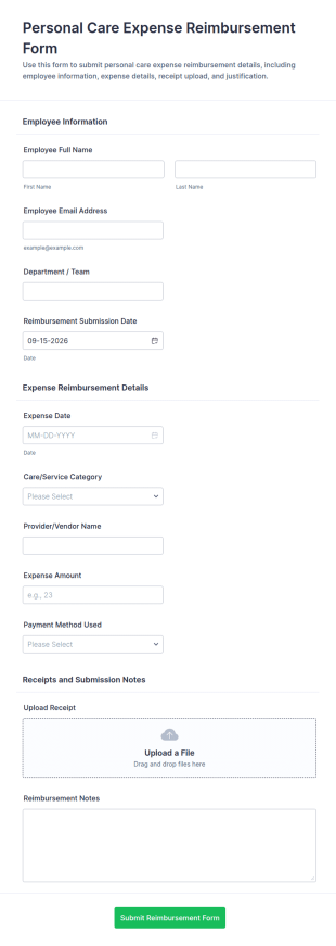 Personal Care Expense Reimbursement Form Template