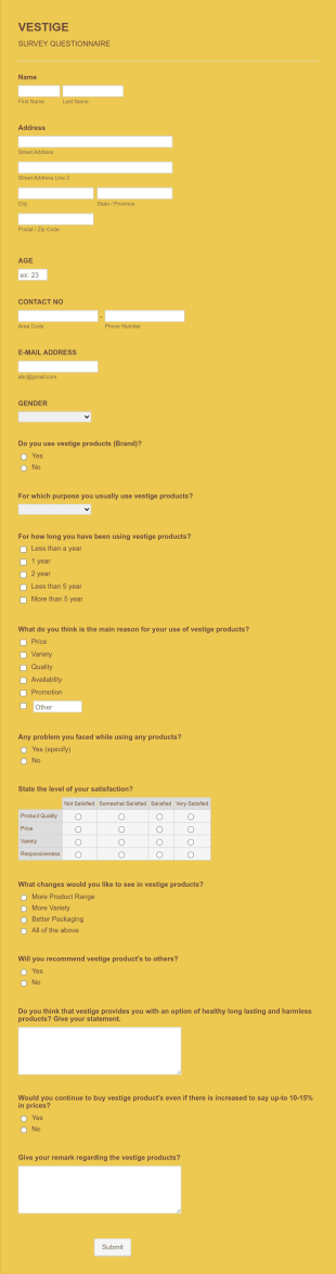 Personal Care Product Survey Form Template