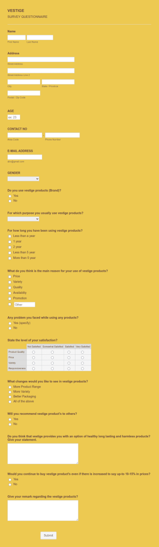 Personal Care Product Survey Form Template