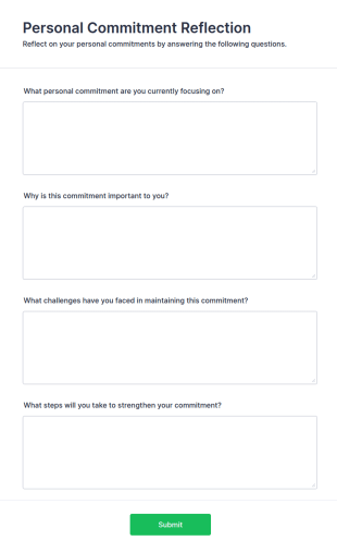 Personal Commitment Reflection Form Template