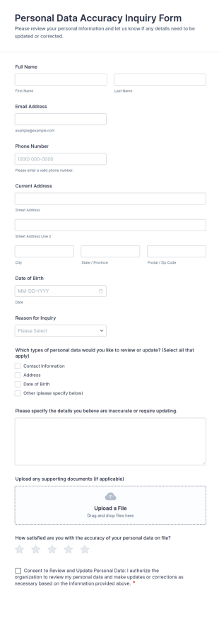 Personal Data Accuracy Inquiry Form Template