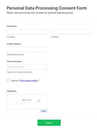 Personal Data Processing Consent Form Form Template