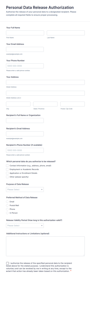 Personal Data Release Authorization Form Template