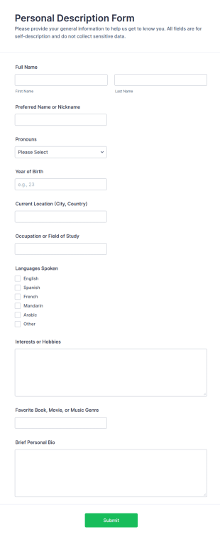 Personal Description Form Template