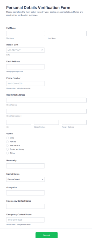 Personal Details Verification Form Template
