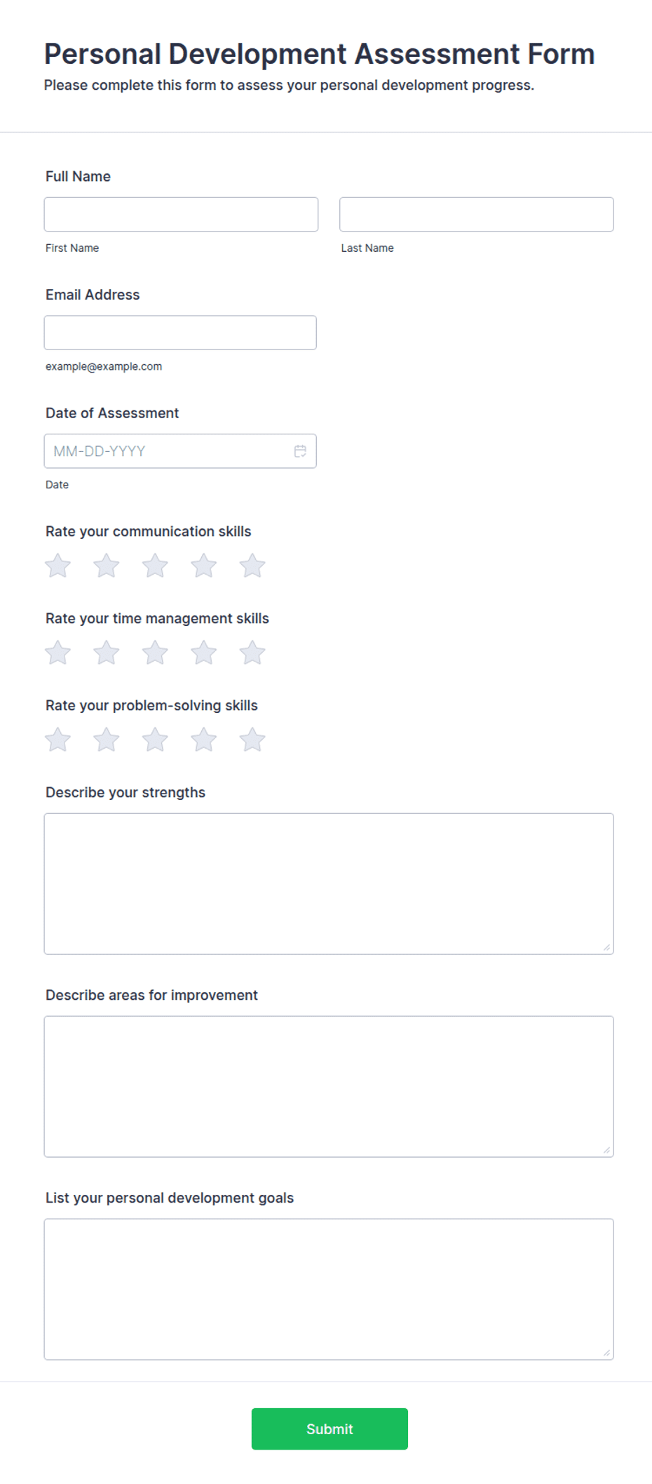 Personal Development Assessment Form Template | Jotform