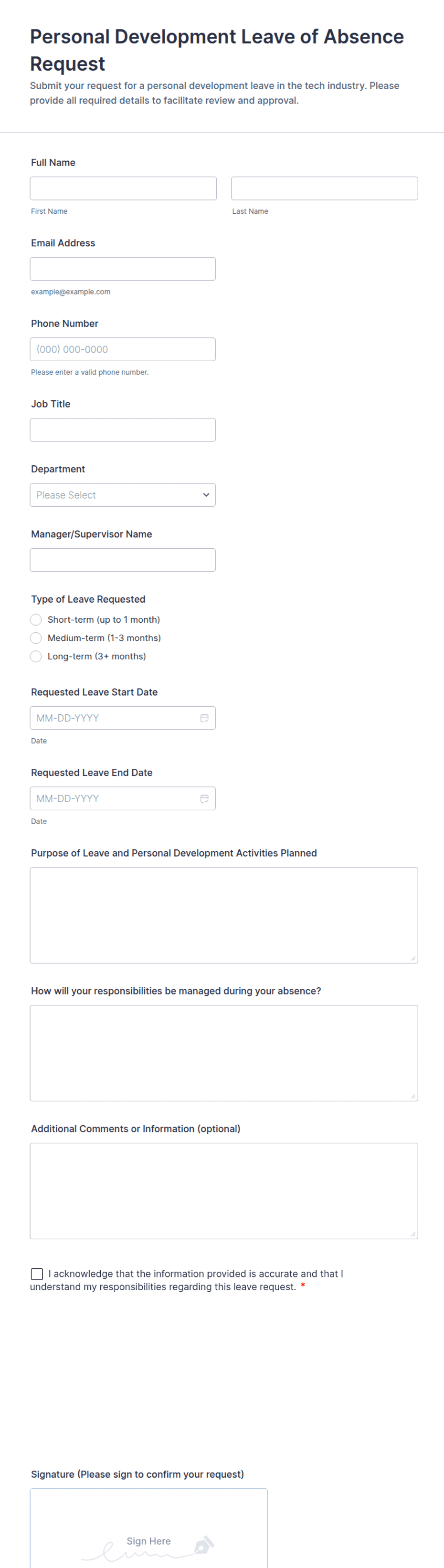 Personal Development Leave of Absence Request Form Template | Jotform