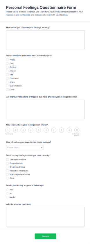 Personal Feelings Questionnaire Form Template