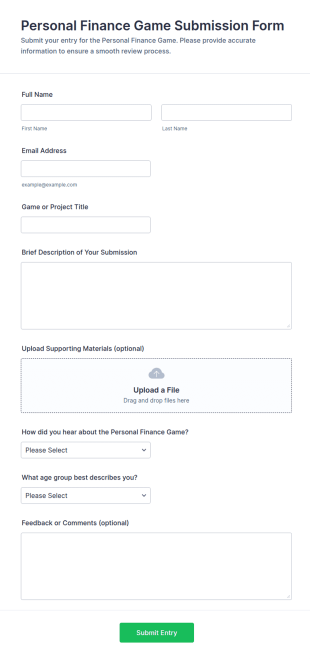 Personal Finance Game Submission Form Template
