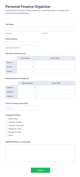 Personal Finance Organizer Form Template