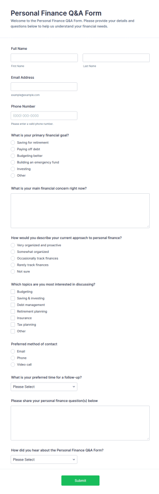 Personal Finance Q&A Form Template