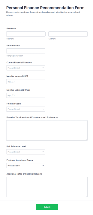 Personal Finance Recommendation Form Template