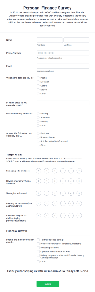 Personal Finance Survey Form Template
