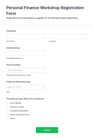 Personal Finance Workshop Registration Form Template