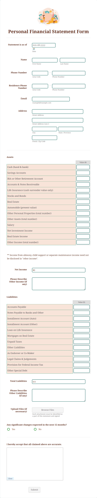 Personal Financial Statement Form Template