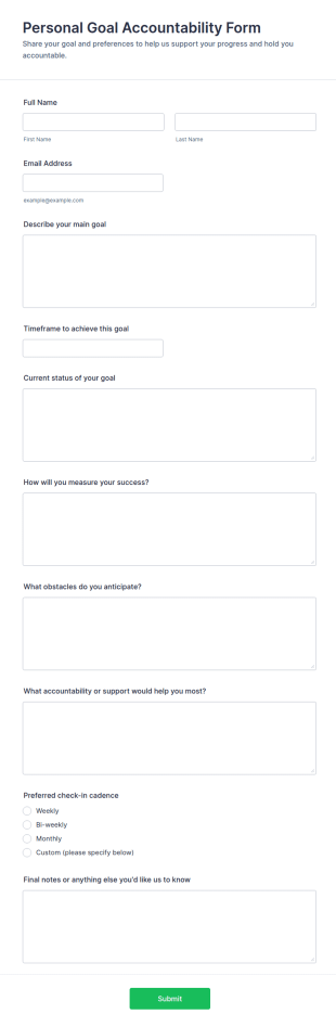 Personal Goal Accountability Form Template