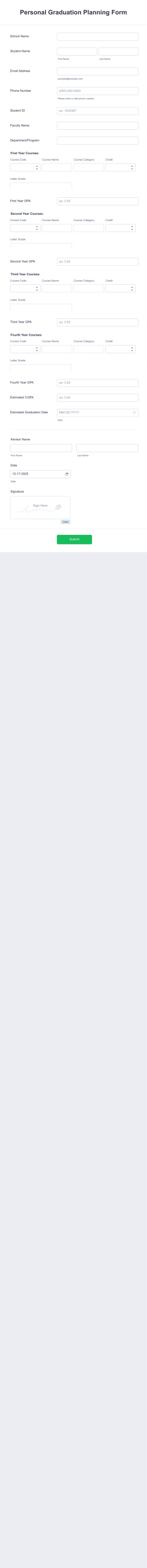 Personal Graduation Planning Form Template