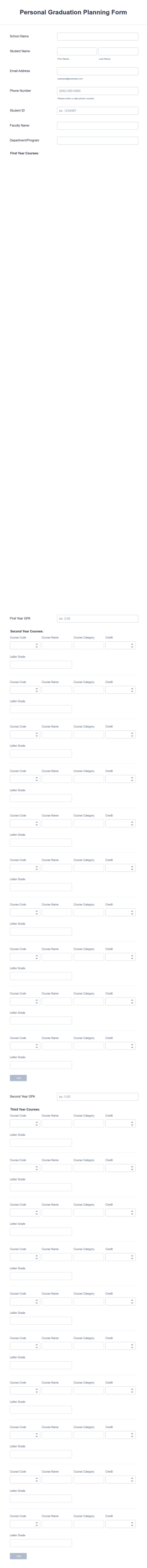 Personal Graduation Planning Form Template