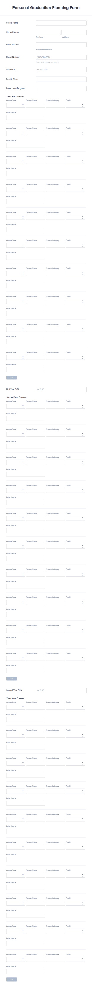 Personal Graduation Planning Form Template