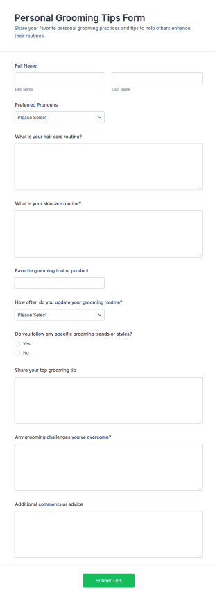 Personal Grooming Tips Form Template