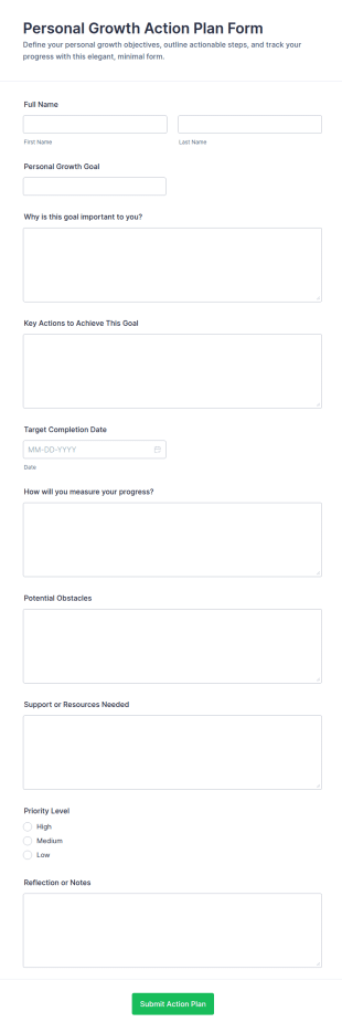 Personal Growth Action Plan Form Template