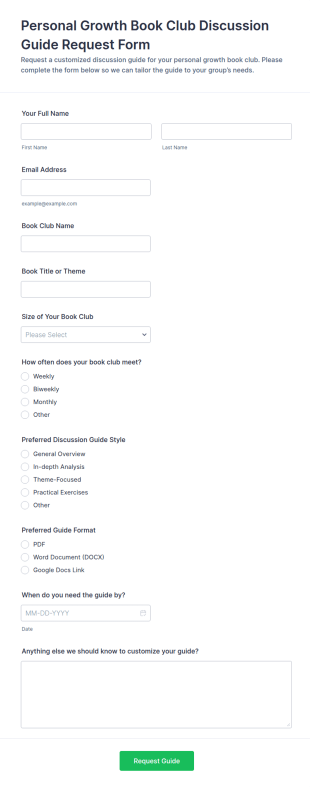 Personal Growth Book Club Discussion Guide Request Form Template