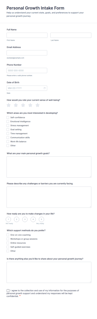 Personal Growth Intake Form Template