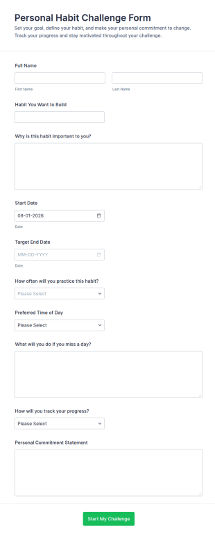 Personal Habit Challenge Form Template