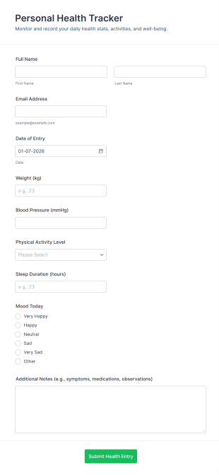 Personal Health Tracker Form Template