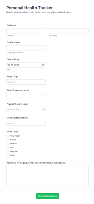 Personal Health Tracker Form Template