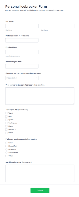 Personal Icebreaker Form Template