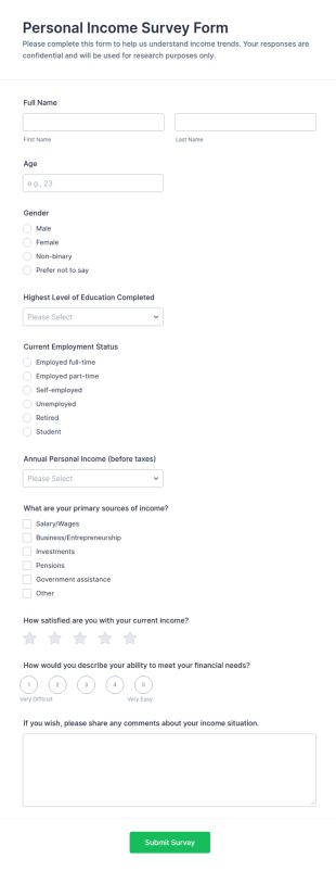 Personal Income Survey Form Template