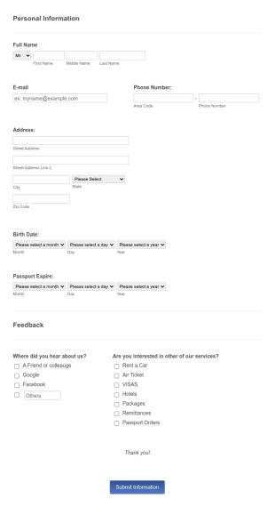 Travel Agency Personal Information Form Template
