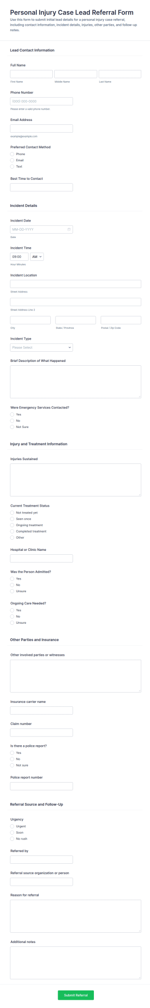 Personal Injury Case Lead Referral Form Template