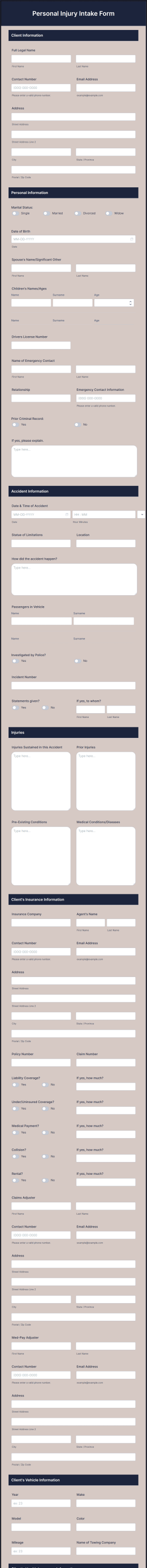 Personal Injury Intake Form Template