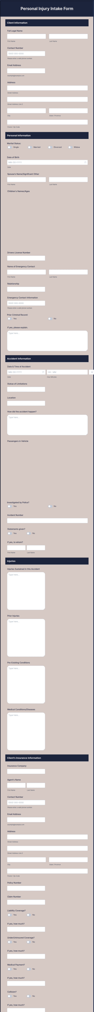 Personal Injury Intake Form Template