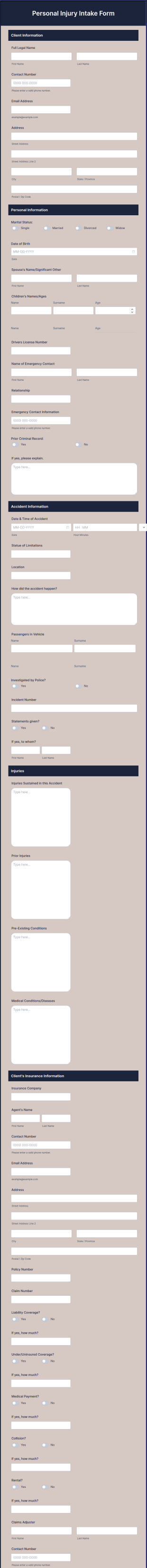 Personal Injury Intake Form Template