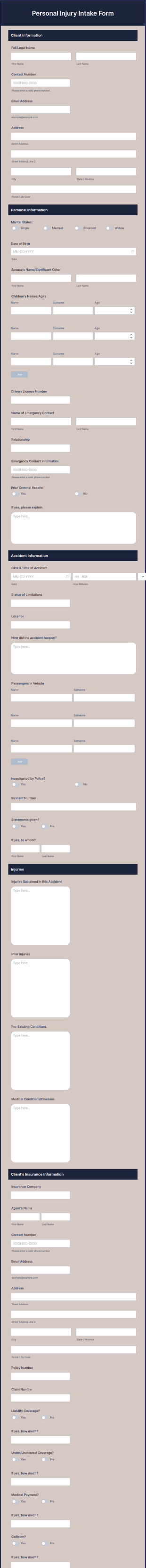 Personal Injury Intake Form Template