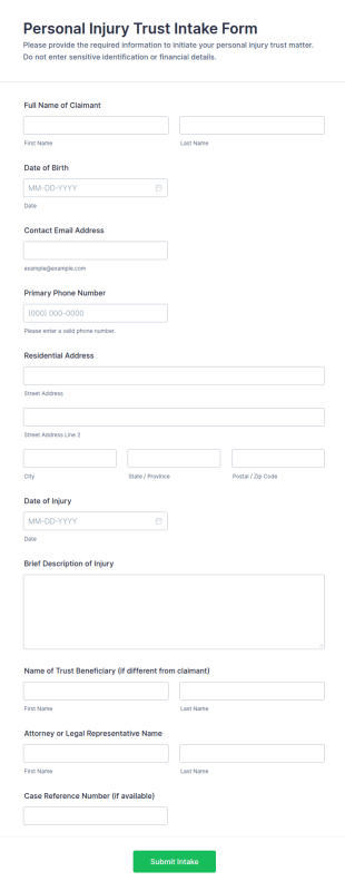 Personal Injury Trust Intake Form Template