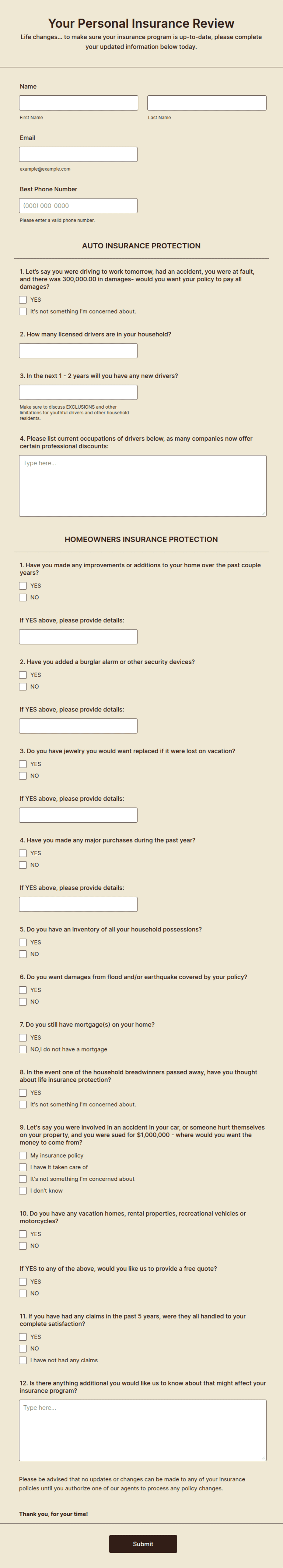Insurance Review Form Personal Insurance Review Form Template | Jotform