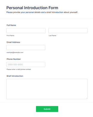 Personal Introduction Form Template