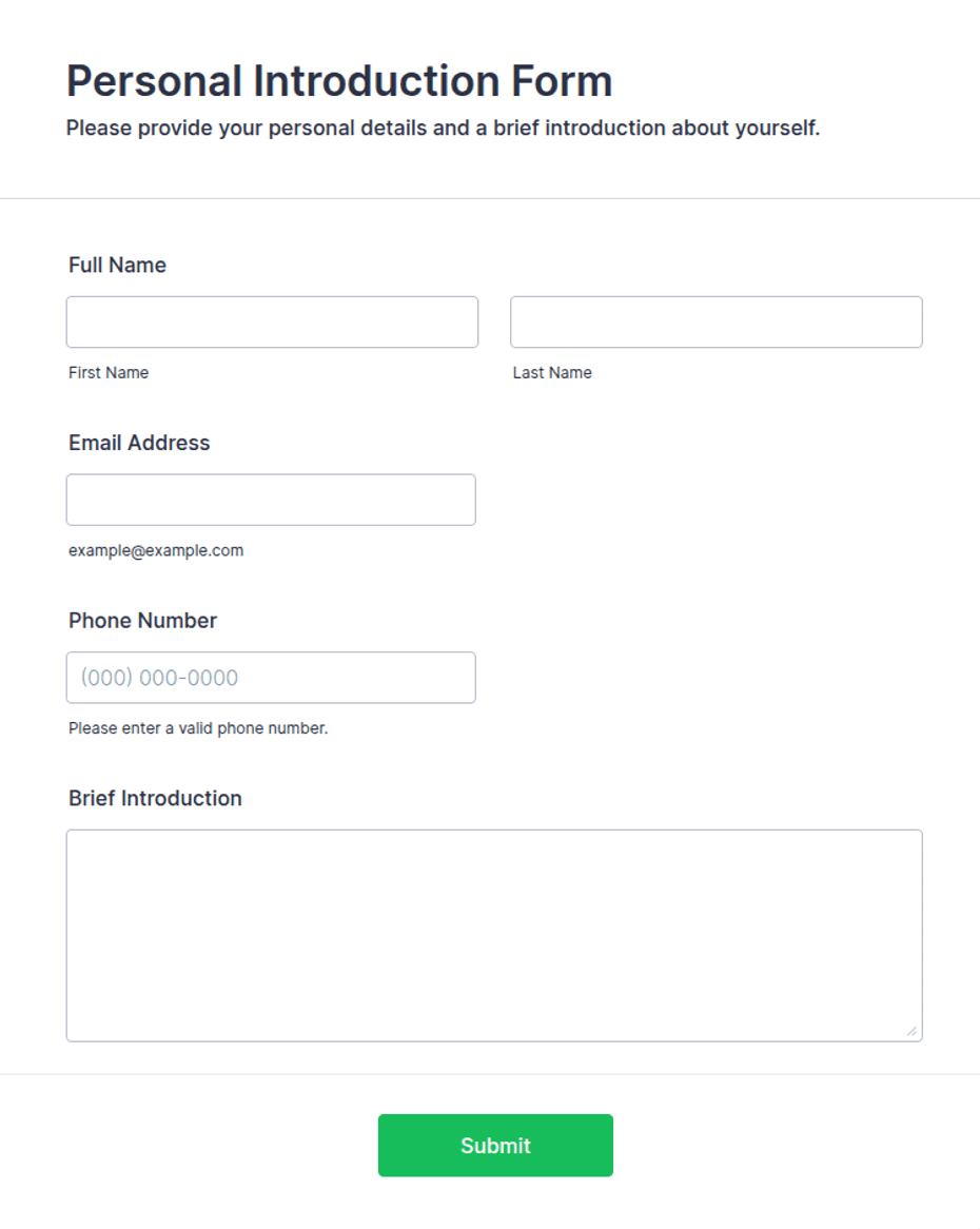 Personal Introduction Form Template | Jotform