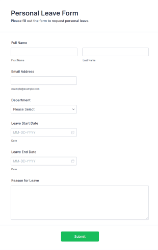 Personal Leave Form Form Template
