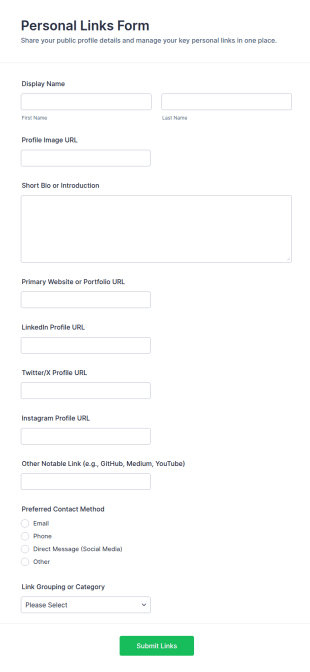 Personal Links Form Template