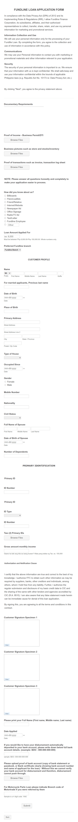 Personal Loan (Self Employed) Application Form Template