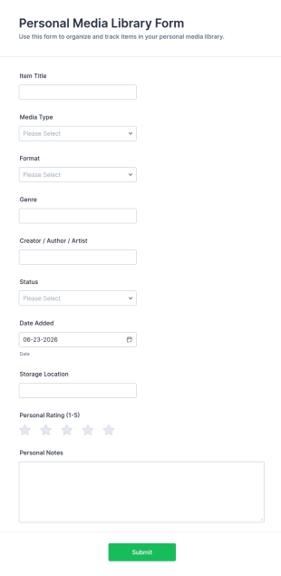 Personal Media Library Form Template