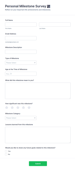 Personal Milestone Survey 📈 Form Template