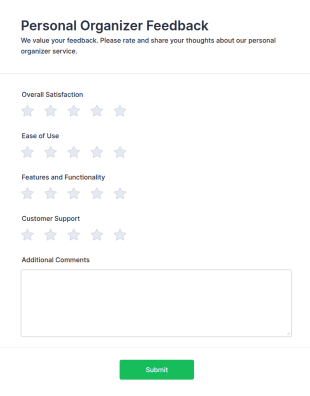 Personal Organizer Feedback Form Template