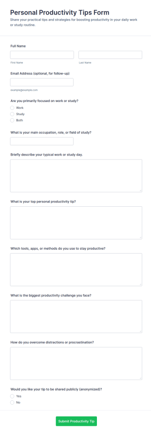Personal Productivity Tips Form Template
